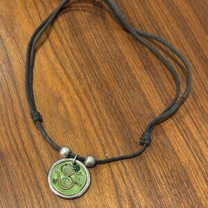 Jane Diaz Sterling Silver 925 OM symbol Green Charm - Silver Beaded Necklace